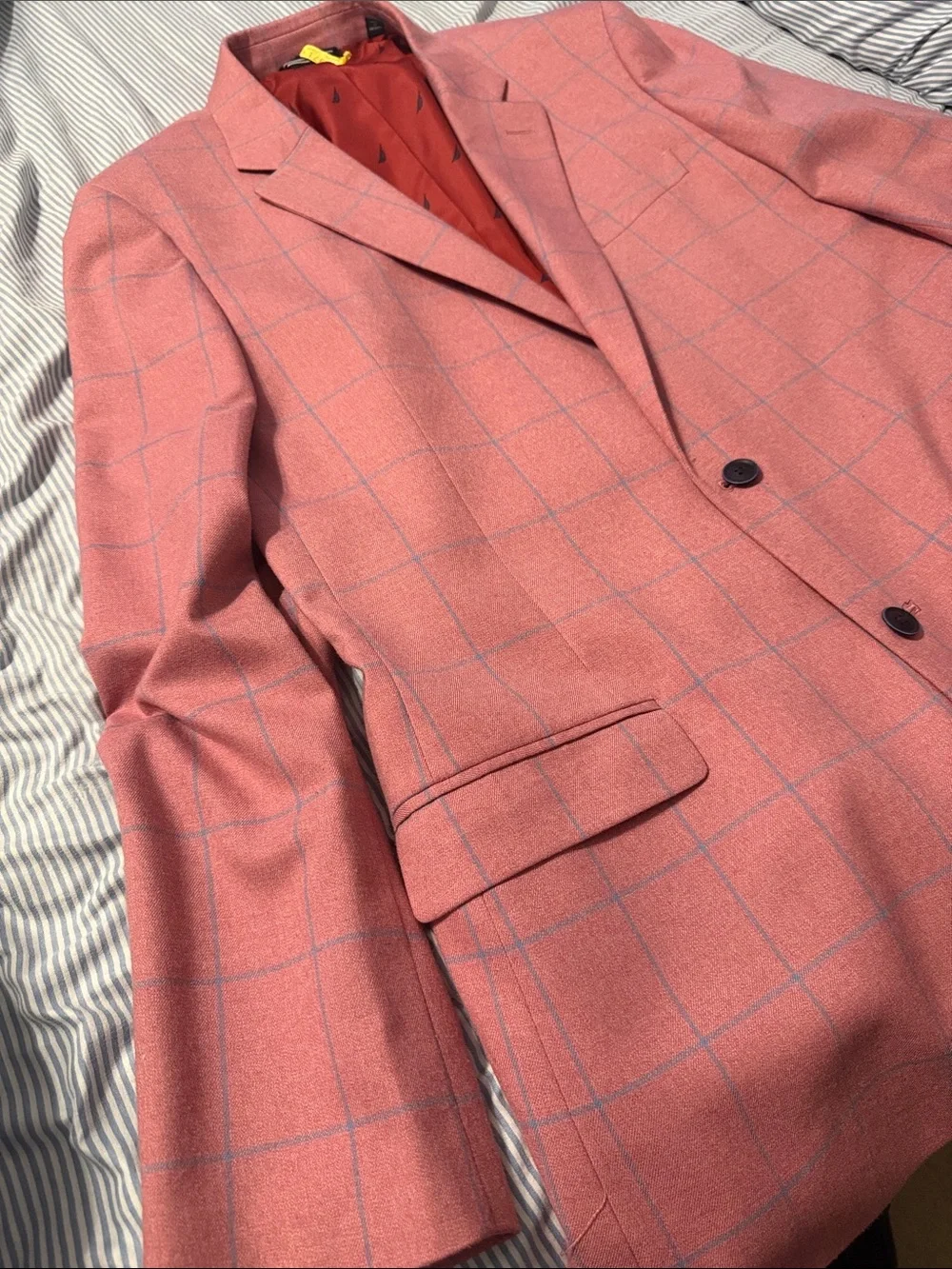 Nautica Pink Windowpane Sport Coat with Blue Grid 46L